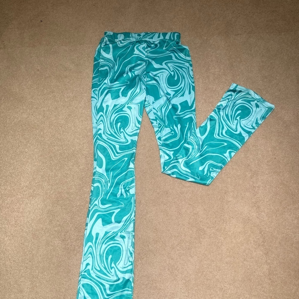 Pant and Halter Top Coord Set Green Marble Print Y2K x 70s Hippie Bell Bottom - Picture 5 of 8